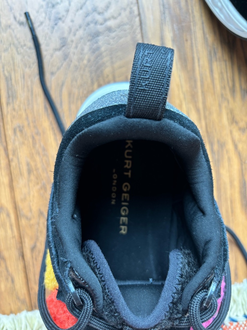 Kurt Geiger Women’s Black Sneakers with Rainbow Sherpa Panels size 40.5 EU - Picture 6 of 7